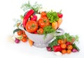 Fresh vegetables in metal colander Royalty Free Stock Photo