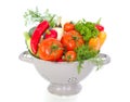 Fresh vegetables in metal colander Royalty Free Stock Photo