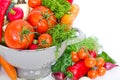 Fresh vegetables in metal colander Royalty Free Stock Photo