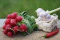 Fresh vegetables on an old wooden table. Royalty Free Stock Photo