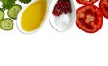 Fresh vegetables, olive oil, herbs and spices isolated on white background Royalty Free Stock Photo