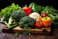 fresh vegetables placed directly on a wooden board