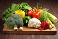 fresh vegetables placed directly on a wooden board