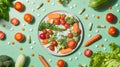 Fresh vegetables on a plate with vibrant colors, healthy eating, top view. simple, clean food photography, perfect for Royalty Free Stock Photo