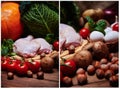 Fresh vegetables and raw meat on a sacking Royalty Free Stock Photo