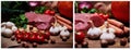 Fresh vegetables and raw meat on a sacking Royalty Free Stock Photo