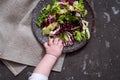 Fresh vegetables - red cabbage, beets, eggplant, peppers, garlic, tomatoes, herbs on a dark background. Raw ingredients. Food Royalty Free Stock Photo