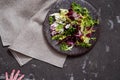 Fresh vegetables - red cabbage, beets, eggplant, peppers, garlic, tomatoes, herbs on a dark background. Raw ingredients. Food Royalty Free Stock Photo