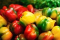 Fresh vegetables red, yellow, green bell peppers. Food frame and background
