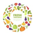 Fresh Vegetables Round Frame, Ripe Organic Natural Products Circle Border Template with Space for Text Vector Royalty Free Stock Photo