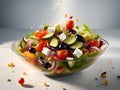fresh vegetables salad with feta cheese, olives and tomatoes. healthy food