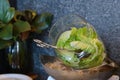 Fresh vegetables salad in glass bowl on ice of breakfast buffet in the catering buffet food at hotel Royalty Free Stock Photo