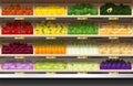 Fresh vegetables for sale display on shelf in supermarket Royalty Free Stock Photo