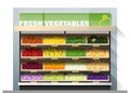 Fresh vegetables for sale display on shelf in supermarket Royalty Free Stock Photo