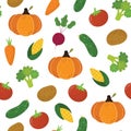 Fresh vegetables seamless pattern in cartoon style. Healthy food doodle background Royalty Free Stock Photo