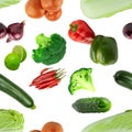 Fresh vegetables seamless pattern on white background