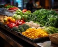 vegetables on the shelves in a vegetable shop