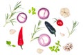 Fresh vegetables and spices on white background Royalty Free Stock Photo