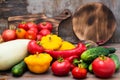 Fresh vegetables - squash, cucumbers, tomatoes, zucchini, peppers Royalty Free Stock Photo