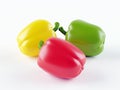 Fresh vegetables Three sweet Red, Yellow, Green Peppers isolated Royalty Free Stock Photo