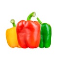 Fresh vegetables Three sweet Red, Yellow, Green Peppers isolated on white background Royalty Free Stock Photo