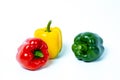 Fresh vegetables Three sweet Red, Yellow, Green Peppers isolated on white background. Royalty Free Stock Photo