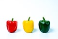 Fresh vegetables Three sweet Red, Yellow, Green Peppers isolated on white background. Royalty Free Stock Photo