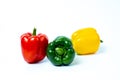 Fresh vegetables Three sweet Red, Yellow, Green Peppers isolated on white background. Royalty Free Stock Photo