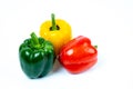 Fresh vegetables Three sweet Red, Yellow, Green Peppers isolated on white background. Royalty Free Stock Photo