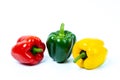Fresh vegetables Three sweet Red, Yellow, Green Peppers isolated on white background. Royalty Free Stock Photo