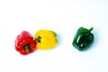 Fresh vegetables Three sweet Red, Yellow, Green Peppers isolated on white background. Royalty Free Stock Photo