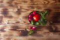 Fresh vegetables tomato, cucumber, radish, herbs parsley, dill, green onion are cooked to make a vegetable salad