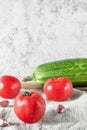 Fresh vegetables tomatoes, zucchini and garlic cloves closeup Royalty Free Stock Photo