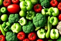 Fresh vegetables, vegetarian, healthy organic diet, pepper, tomato, cabbage, broccoli, capsicums, generative ai