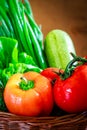 Fresh vegetables in weaved basket Royalty Free Stock Photo