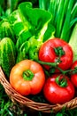 Fresh vegetables in weaved basket Royalty Free Stock Photo