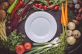 Fresh Vegetables with White Plate Mockup. Healthy Eating Concept with Copy Space.