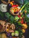 close up of bio food. Garden produce and harvested vegetable. Fresh farm vegetables Zero waste and eco friendly shopping with Royalty Free Stock Photo