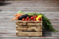 fresh vegetables in a wooden box, close-up Royalty Free Stock Photo