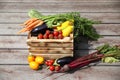 fresh vegetables in a wooden box, close-up Royalty Free Stock Photo