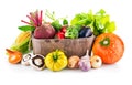 Fresh vegetables in wooden bucket with leaf lettuce Royalty Free Stock Photo