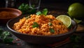 Fresh vegetarian bowl with cilantro, parsley, and bulgur wheat risotto generative AI