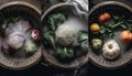 Fresh vegetarian meal tomato, garlic, onion, cauliflower, carrot generated by AI