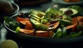 Fresh vegetarian salad with avocado, tomato, and healthy greens generated by AI