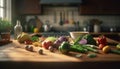 Fresh vegetarian salad prepared with organic ingredients on rustic cutting board generated by AI Royalty Free Stock Photo