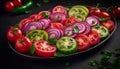 Fresh vegetarian salad with ripe tomato, cucumber, and parsley herb generated by AI Royalty Free Stock Photo