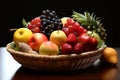 Fresh, vibrant fruits tastefully displayed in a pretty, decorative basket