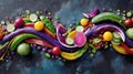 Fresh vibrant vegetables and fruits are artfully arranged Royalty Free Stock Photo