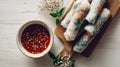 Fresh Vietnamese spring rolls with chili sauce Royalty Free Stock Photo