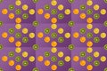 Fresh vitamin fruit kiwi, yellow lemon, orange slices, modern bright pop art texture, seamless pattern, geometric colored Royalty Free Stock Photo